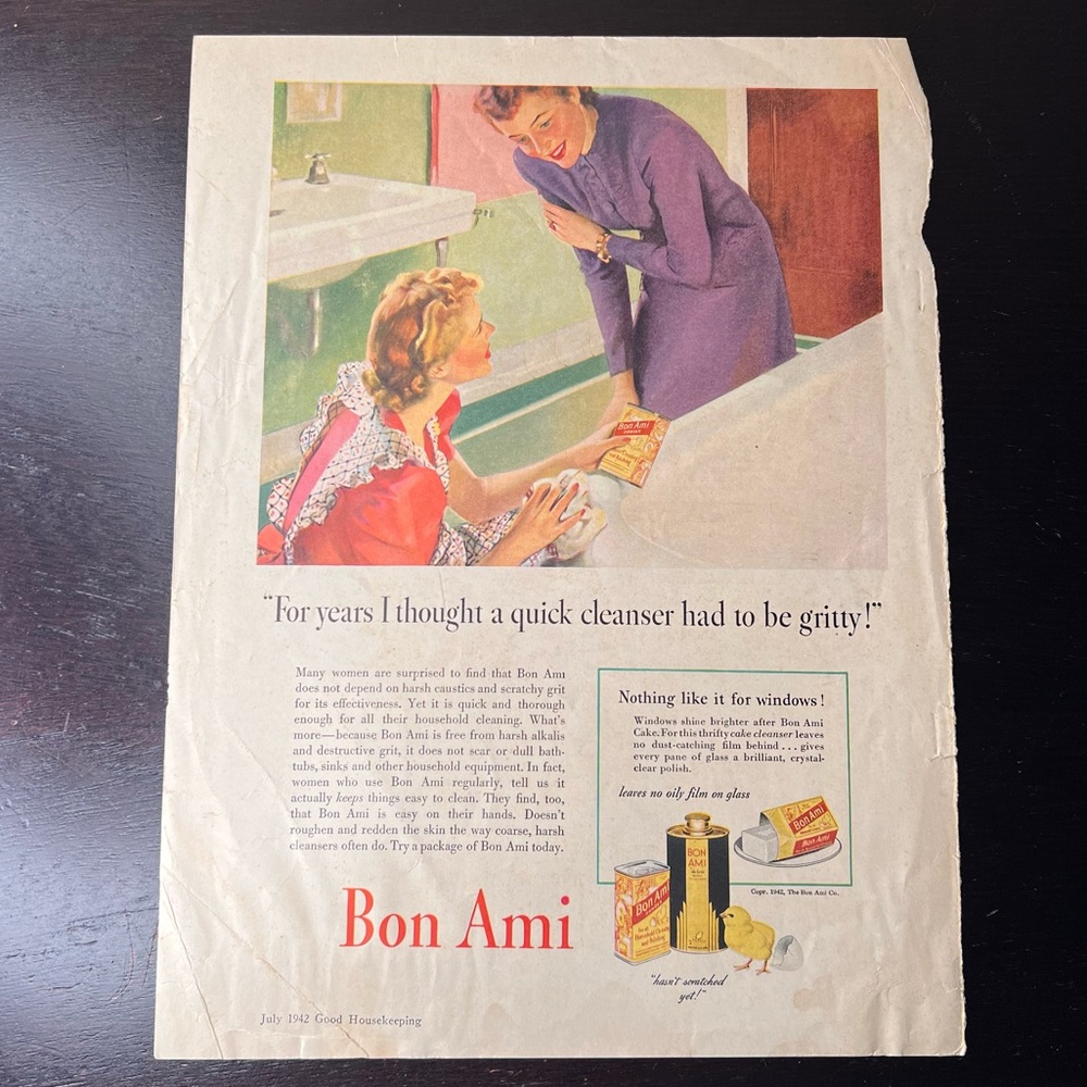 Vintage 1942 Bon Ami Advertisement, Good Housekeeping Magazine, Wartime Ephemera